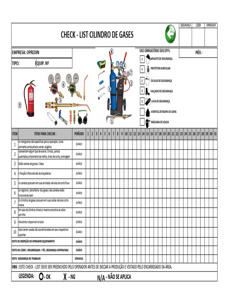 Checklist Cilindro de Gases | PDF