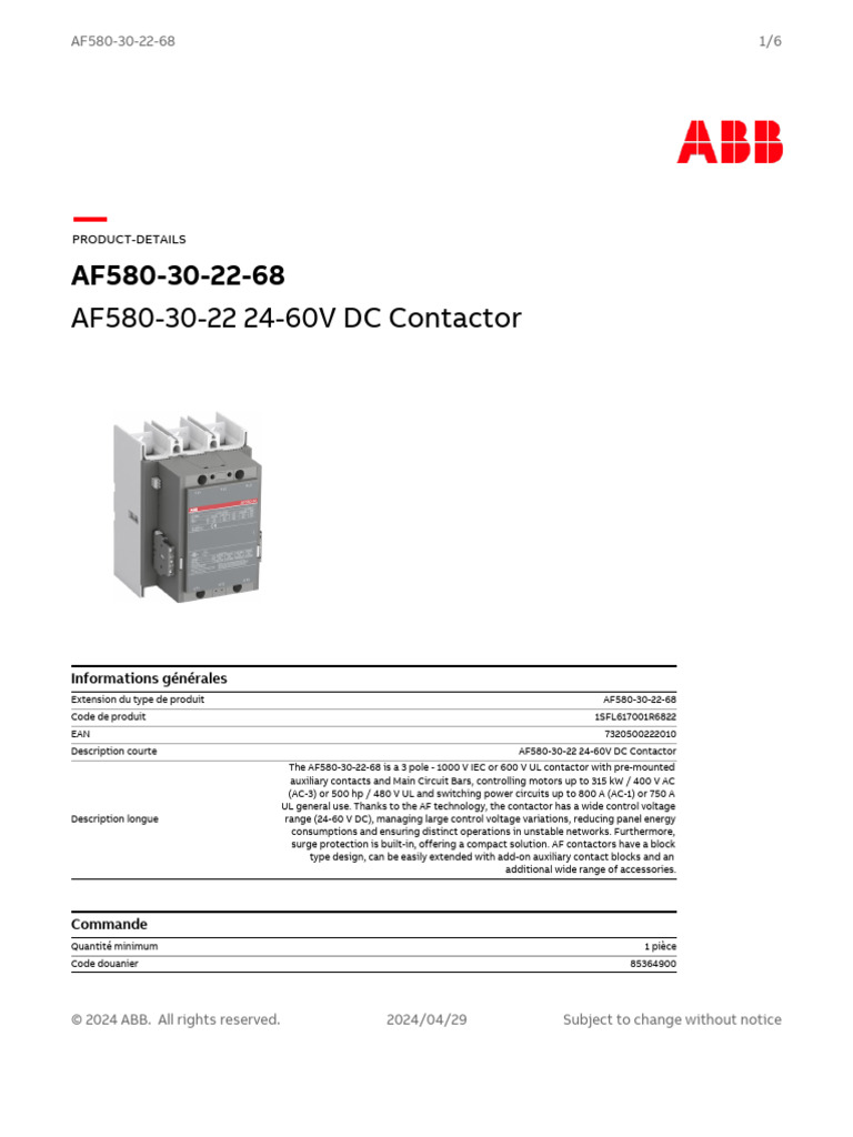 AF580-30-22 24-60V DC Contactor Specs | PDF | Electromagnetism ...