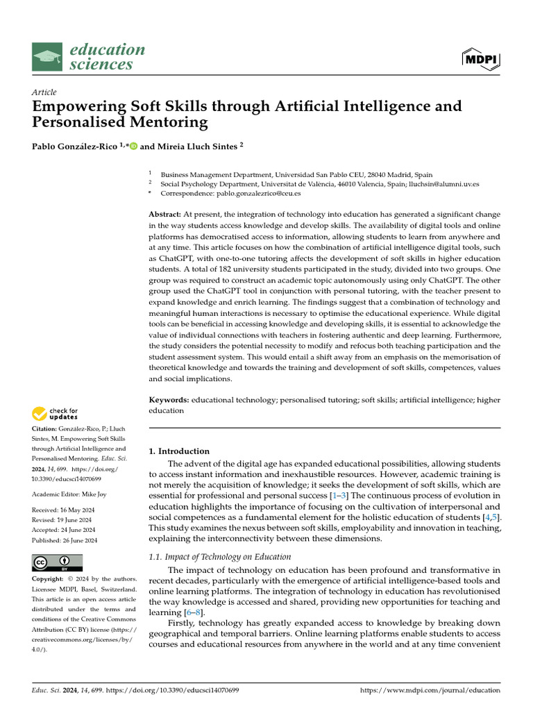 Empowering Soft Skills Through Artificial Intelligence and Personalised ...
