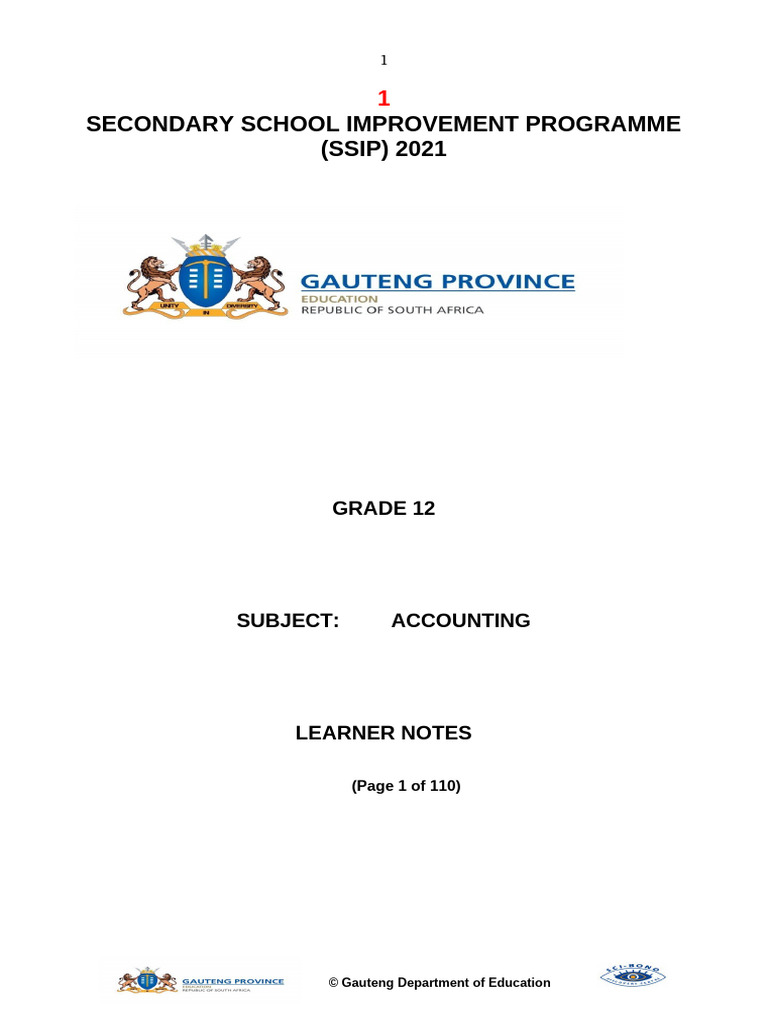 Ssip 2021 t1 Accounting Learner Notes Four Session (1) | PDF | Debits ...