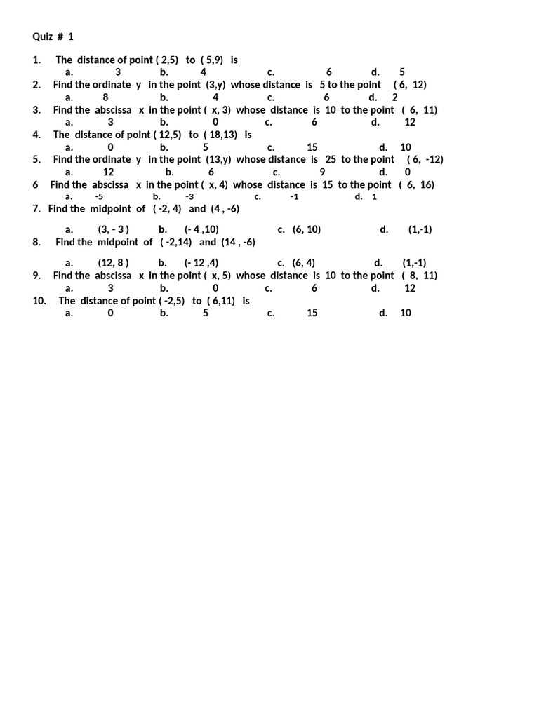 Geometry and Calculus Quiz Questions | PDF | Line (Geometry ...