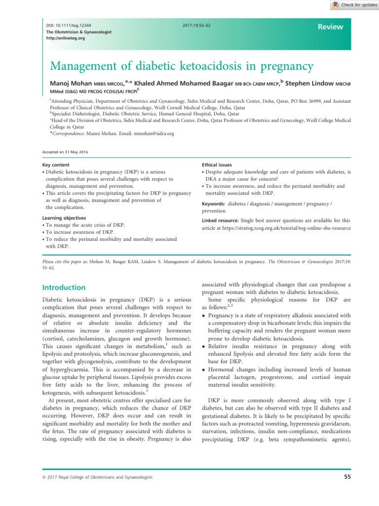 Management of Diabetic Ketoacidosis in Pregnancy | PDF | Diabetes ...