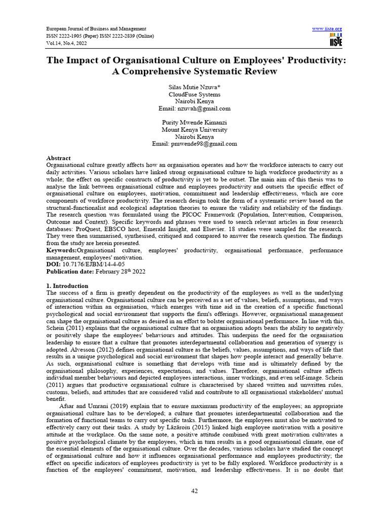 Impact of Culture on Employee Productivity | PDF | Organizational ...