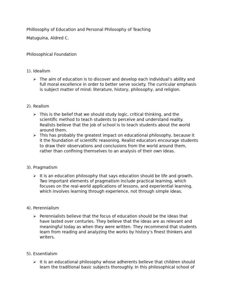 Educational Philosophies Explained | PDF | Philosophy Of Education ...