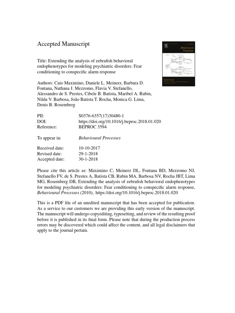 Extending The Analysis of Zebrafish Behavioral Endophenotypes For ...