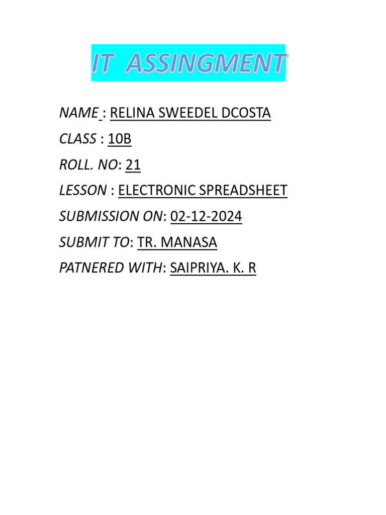Electronic Spreadsheet Lesson Overview | PDF
