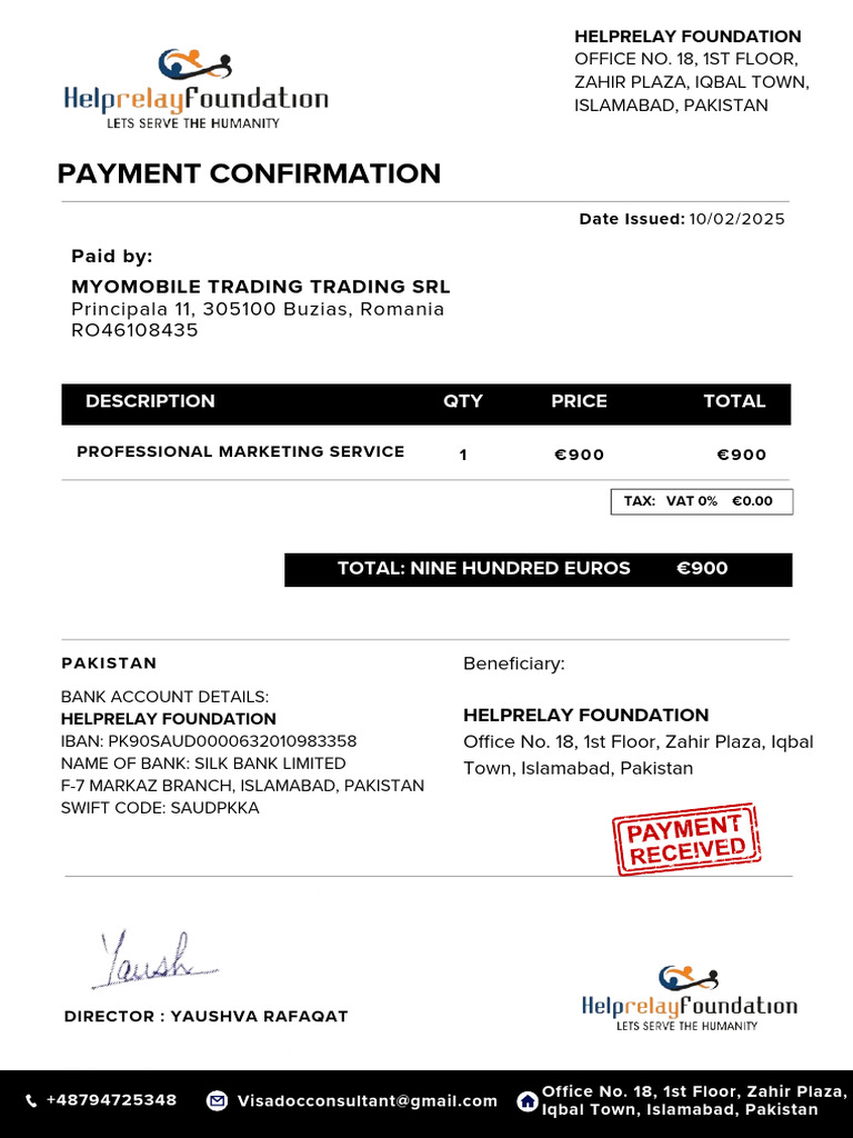 Payment Confirmation for Helprelay Foundation | PDF