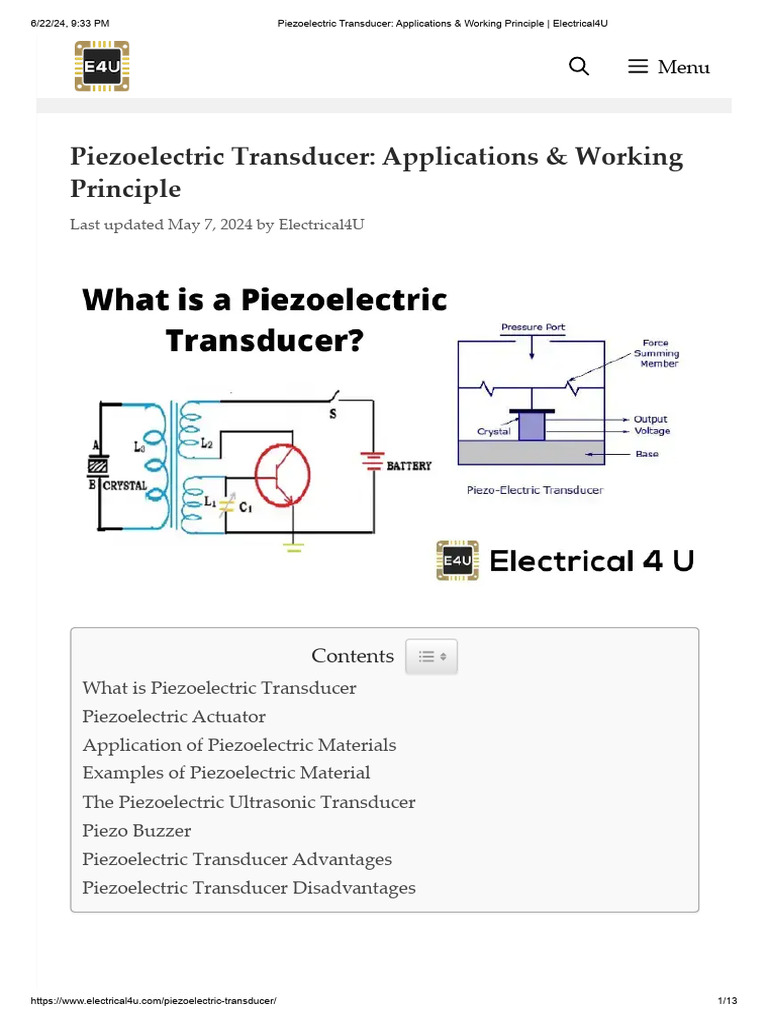 Piezoelectric Transducer Overview and Uses | PDF | Piezoelectricity ...