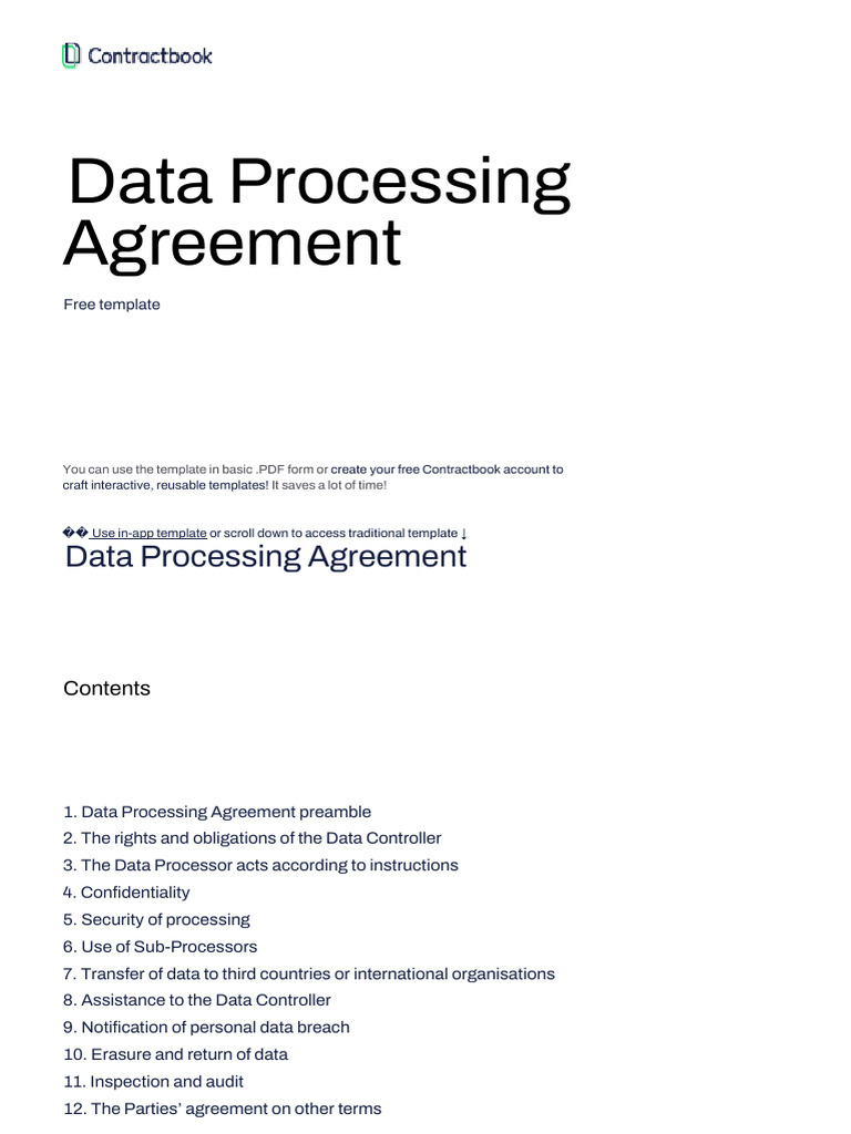 Free Data Processing Agreement Template | PDF | Justice | Crime & Violence