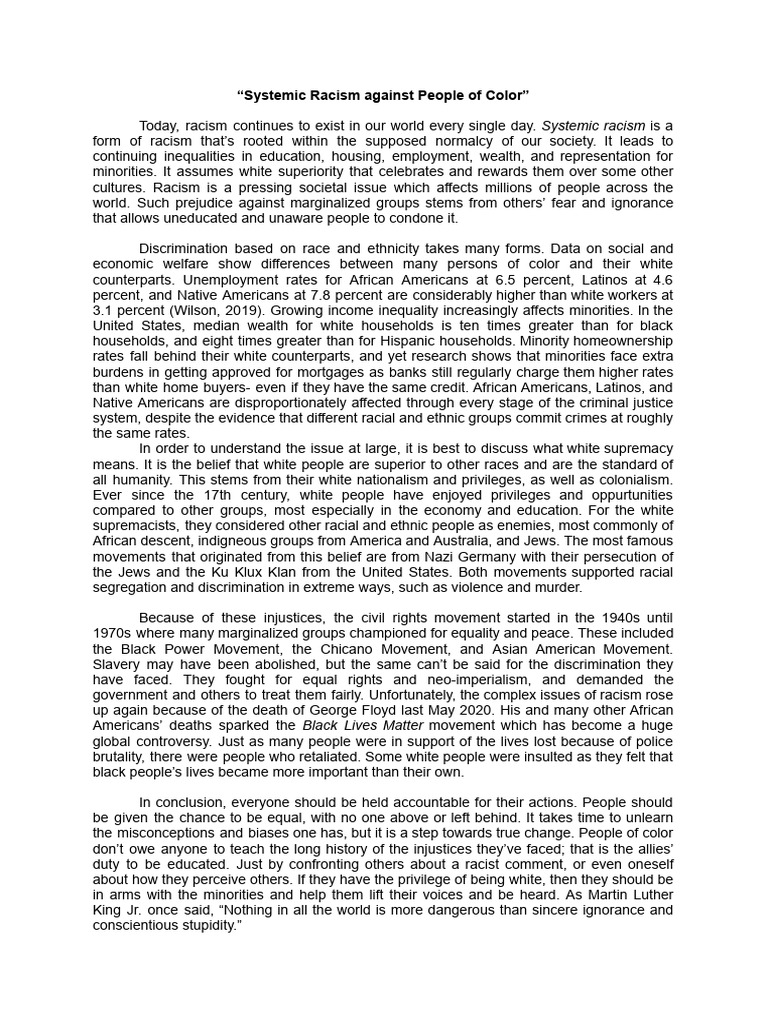 Understanding Systemic Racism Today | PDF | Discrimination & Race ...
