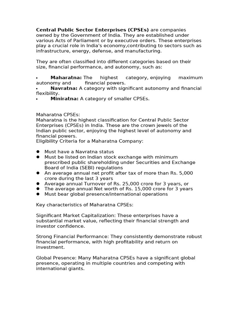 Overview of CPSEs in India | PDF | Economies | Private Sector