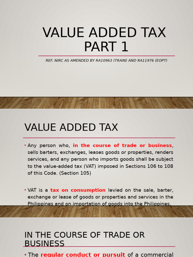 Value Added Tax Part 1 | PDF | Value Added Tax | Taxes