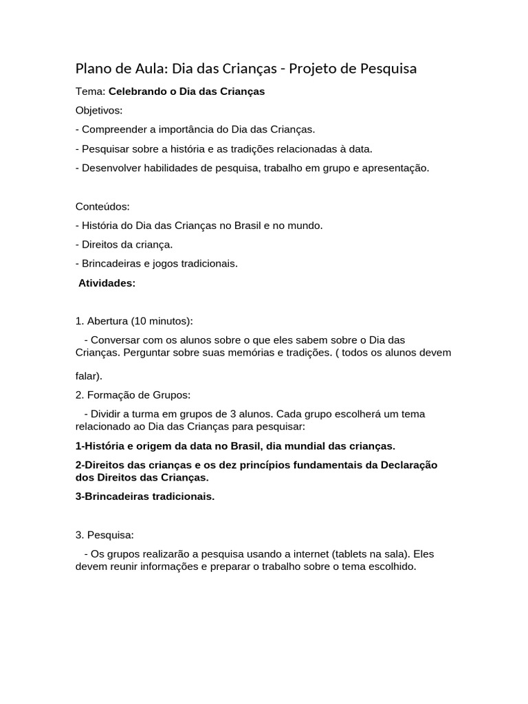 Plano de Aula: Dia das Crianças | PDF