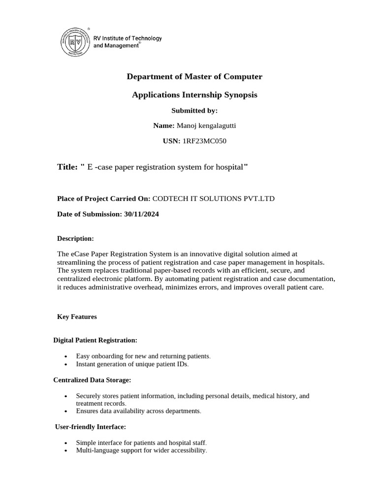 Hospital eCase Registration System | PDF