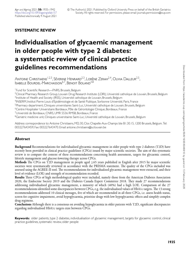 Individualisation of Glycaemic Management in Older People With Type 2 ...