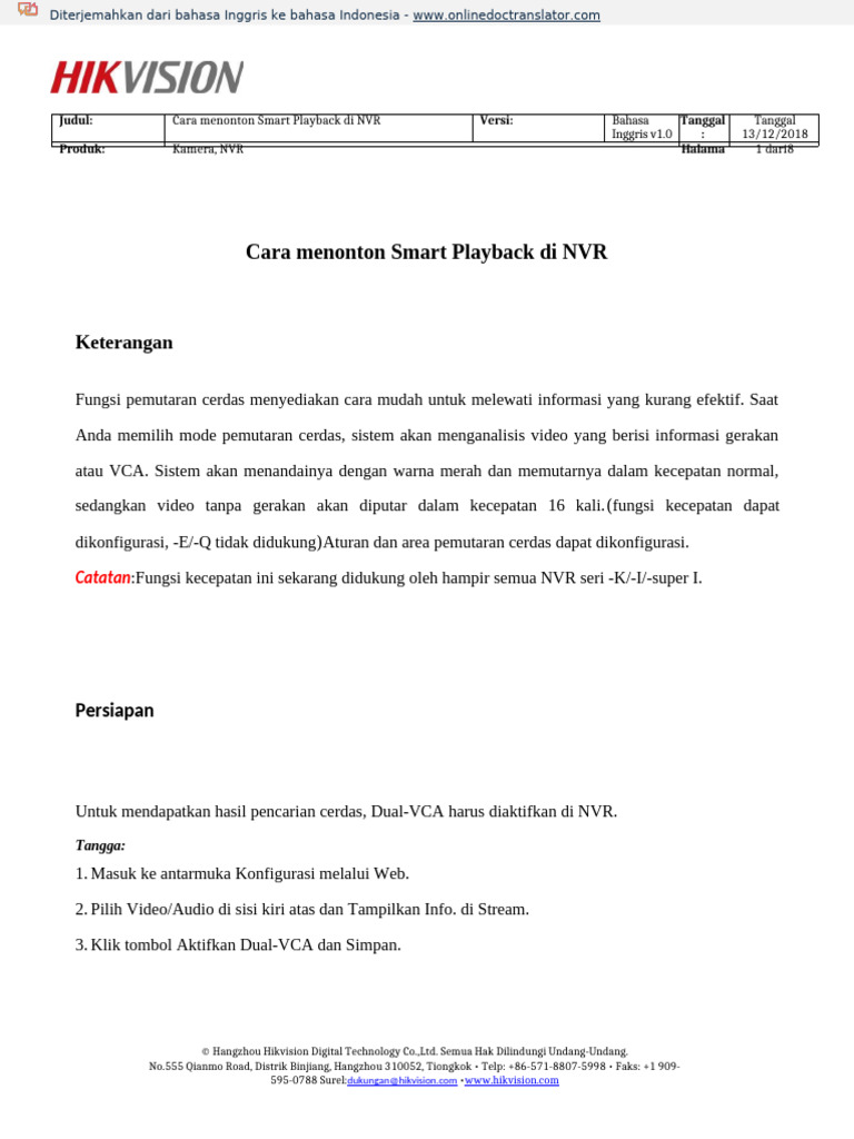 Panduan Smart Playback NVR Hikvision | PDF