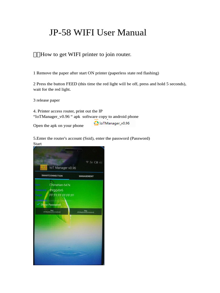 JP-58 WIFI Printer Setup Guide | PDF