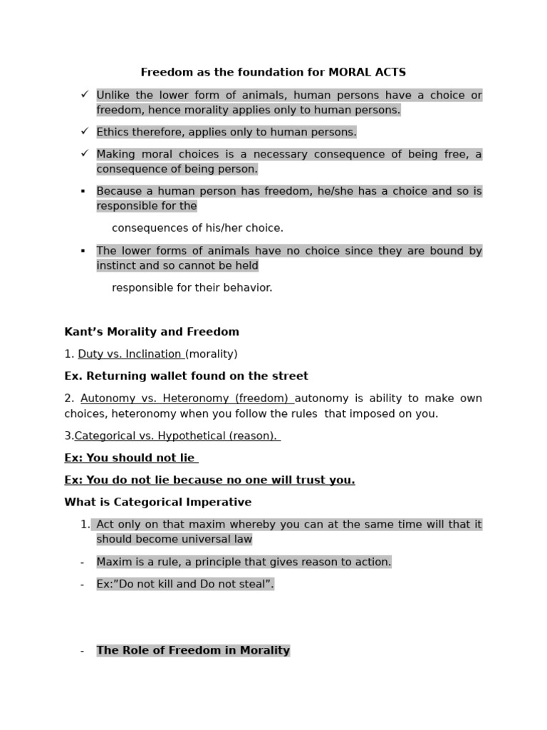 Freedom As The Foundation For MORAL ACTS | PDF | Applied Philosophy