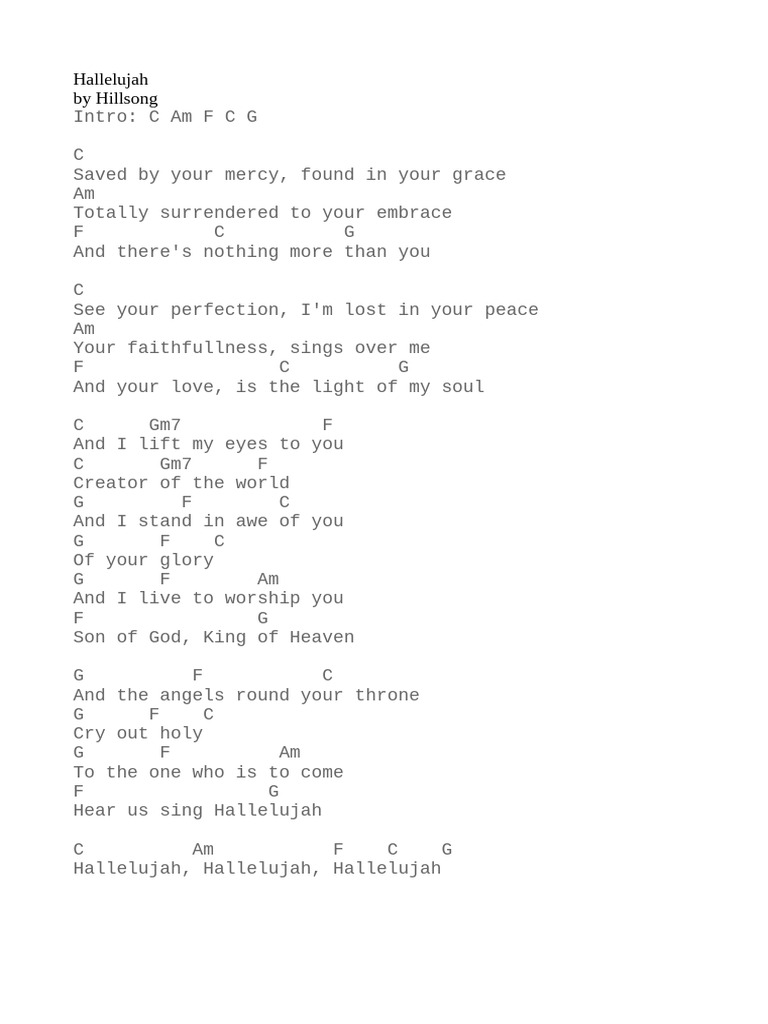 Hallelujah Chords and Lyrics | PDF
