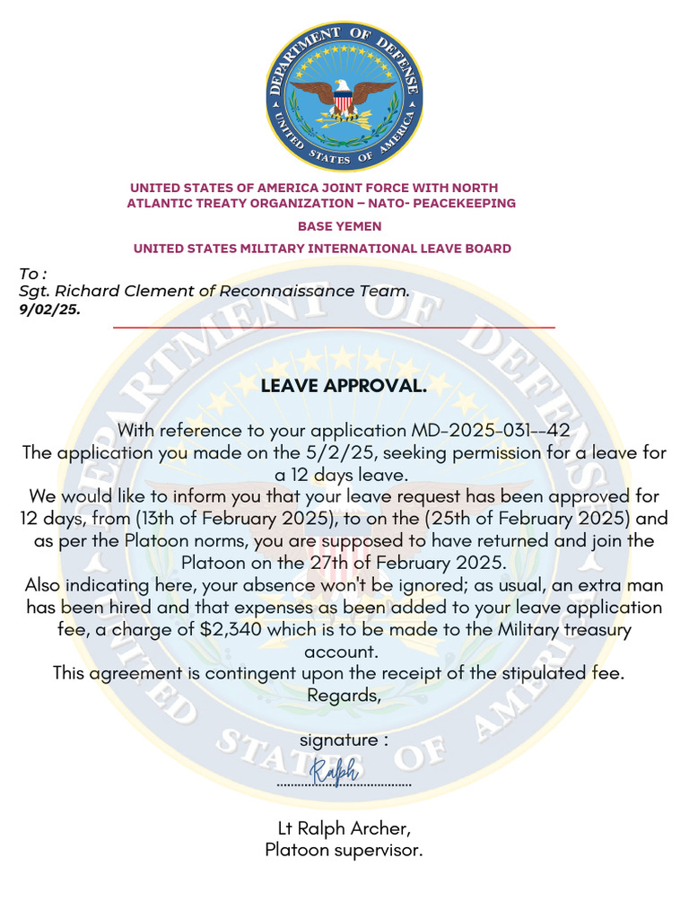 Leave Approval for Sgt. Richard Clement | PDF