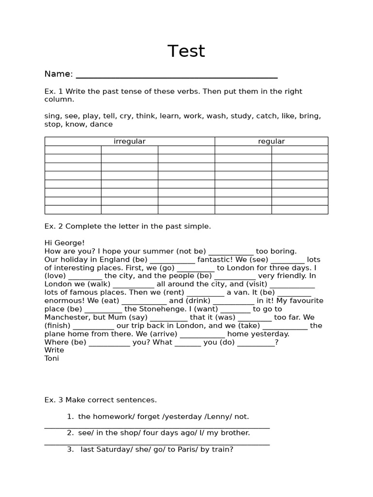 Past Tense Exercises for Students | PDF | Grammar | Linguistic Morphology