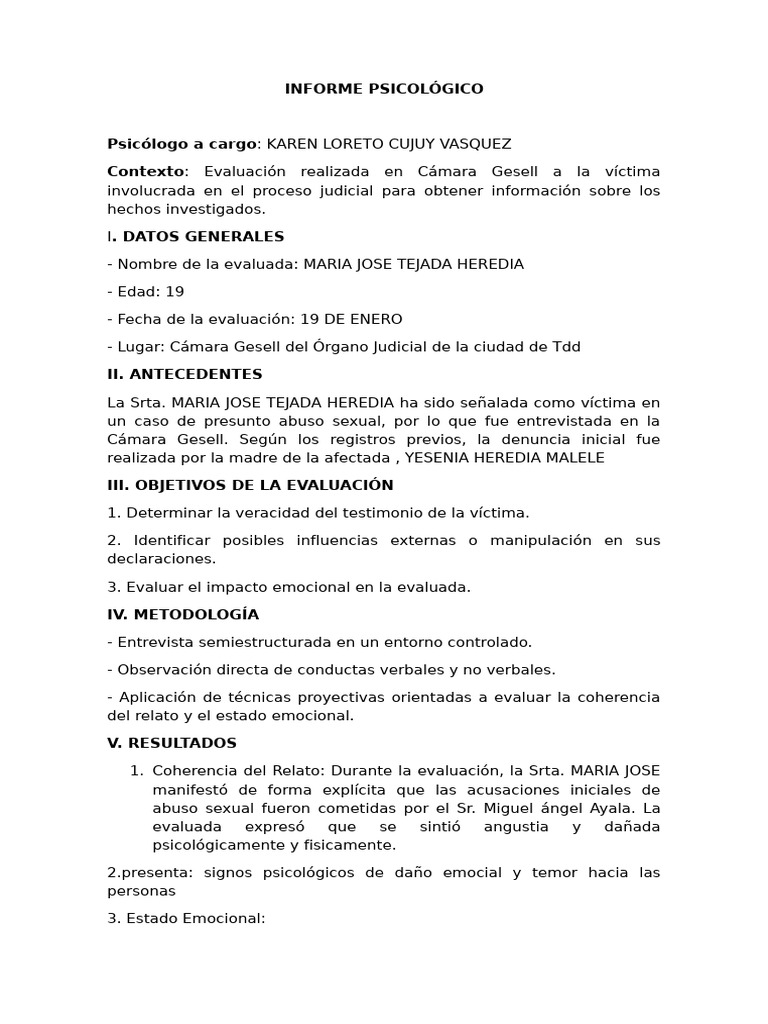 Informe Psicológico de Abuso Sexual | PDF | Sicología | Las emociones