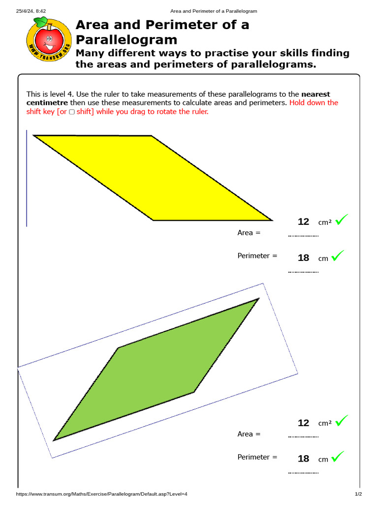 Area and Perimeter of a Parallelogram L4pdf | PDF
