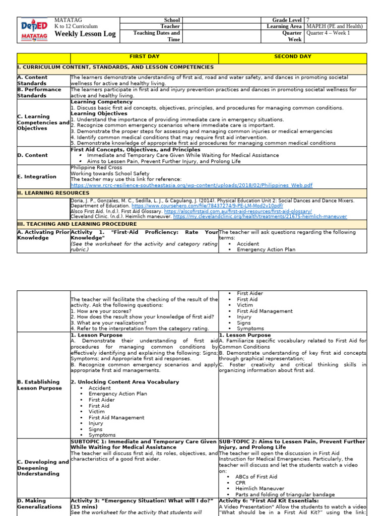 First Aid Concepts and Procedures for Grade 7 | PDF | First Aid | Learning