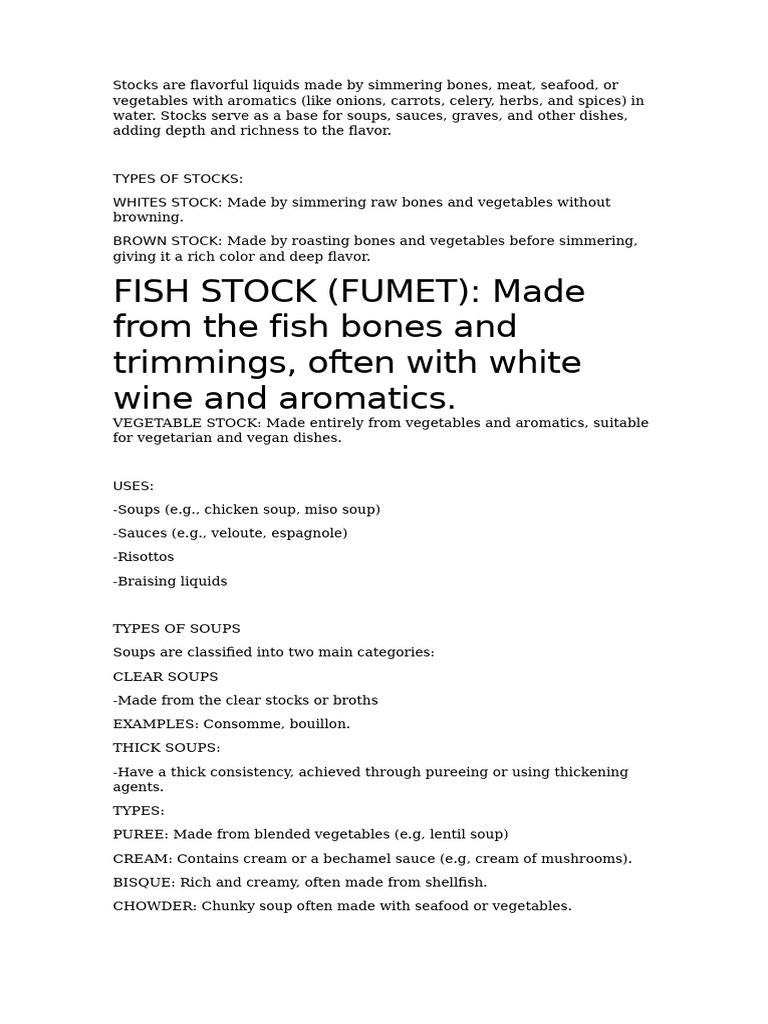 Types of Stocks and Soups Explained | PDF