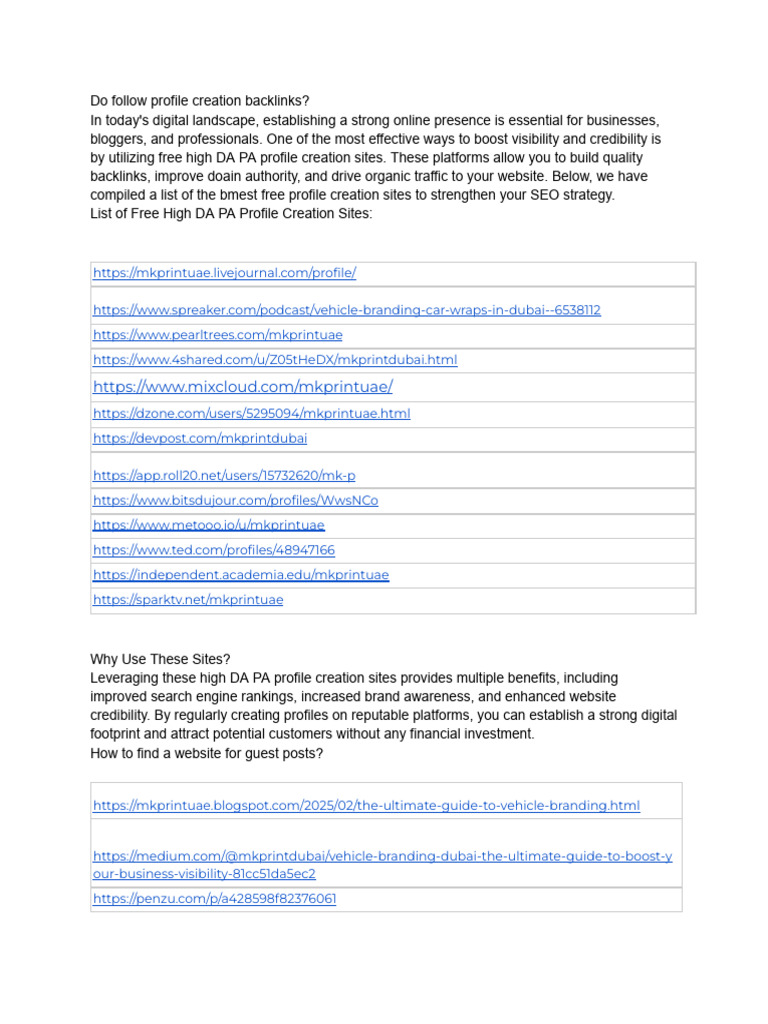Do Follow Profile Creation Backlinks | PDF | Search Engine Optimization ...