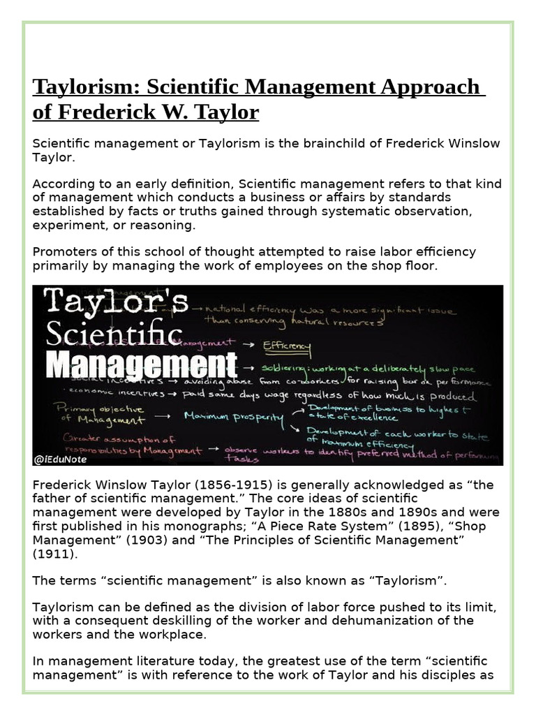Understanding Taylorism in Management | PDF | Bureaucracy | Max Weber