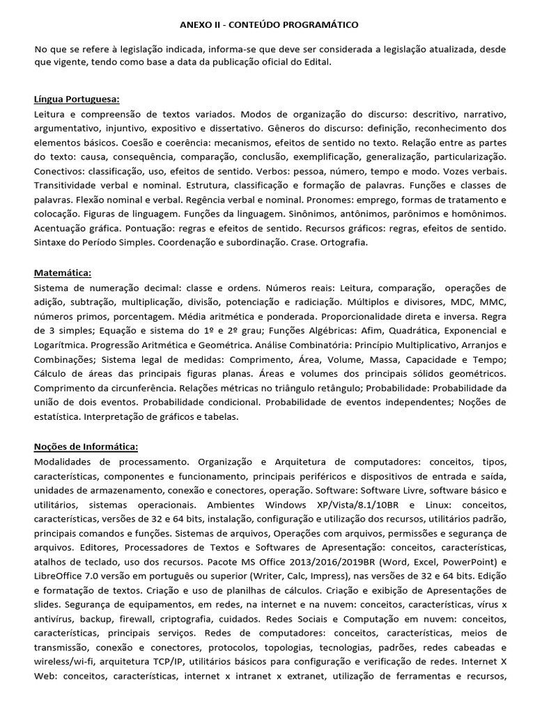 Conteúdo Programático PMSE 2023 | PDF | Rede de computadores | Constituição