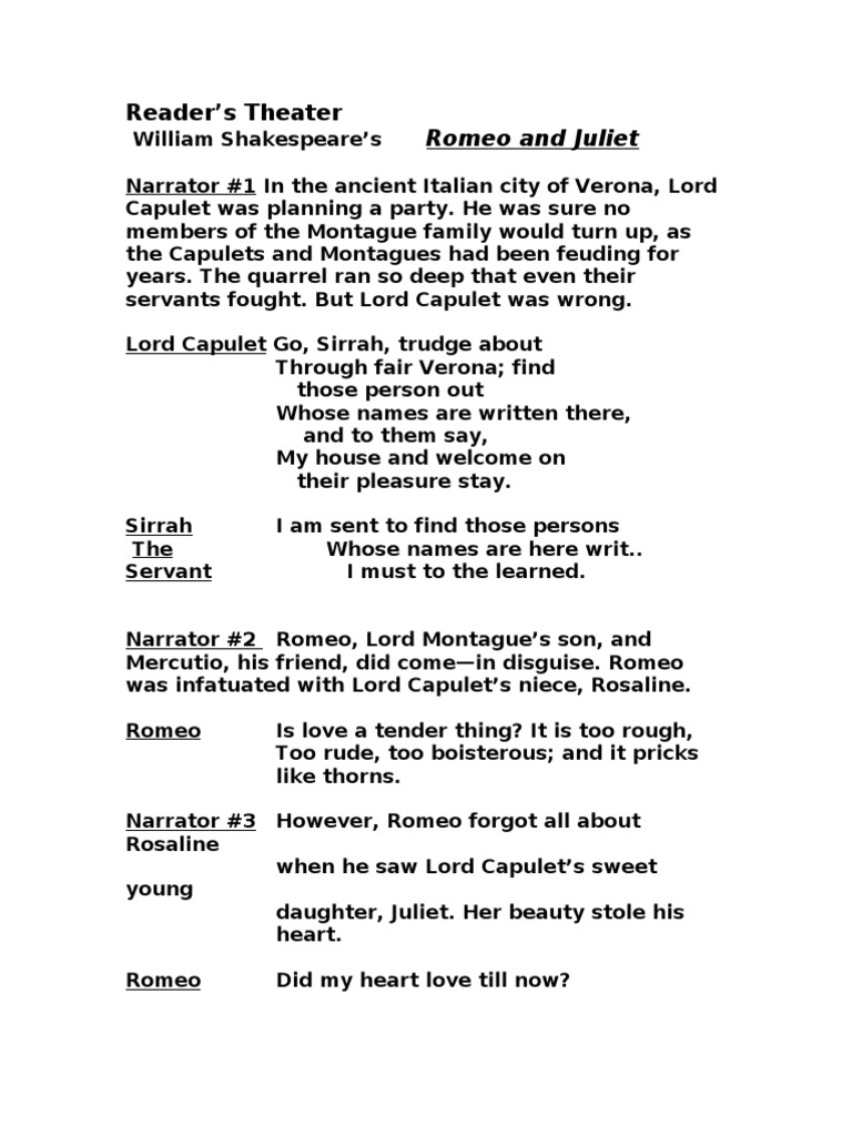 Reader's Theater Romeo and Juliet PDF Characters In Romeo And Juliet Juliet