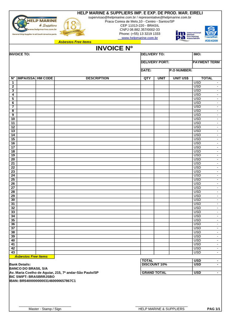 Invoice Template for Marine Supplies | PDF | Banking | Banking Technology