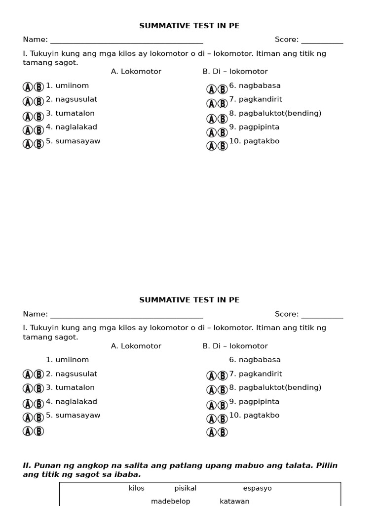 Summative Test in Pe | PDF