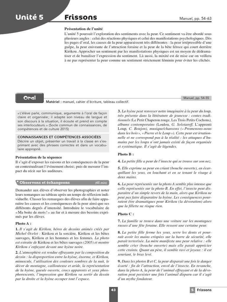 Exploration des Manifestations de la Peur | PDF | Peur | Verbe