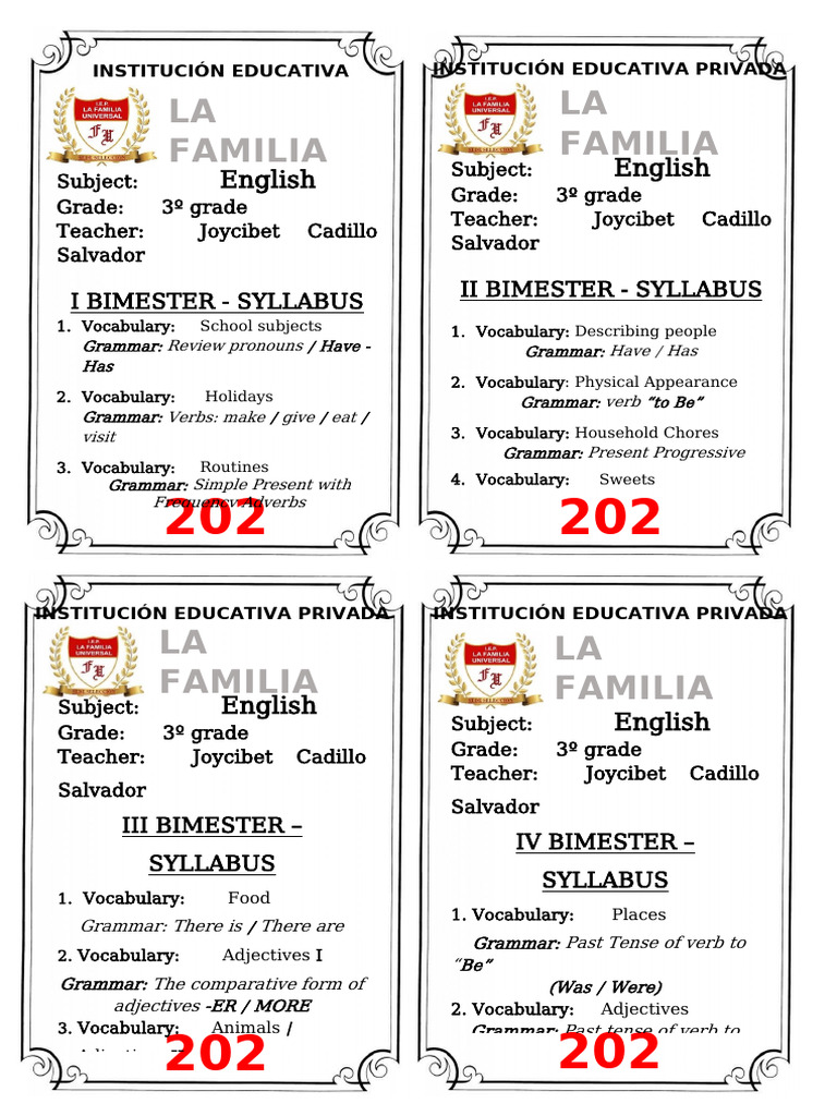 3rd Grade English Syllabus Overview | PDF | English Language | Subject ...