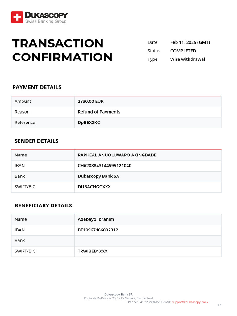 Dukascopy Payment Confirmation | PDF