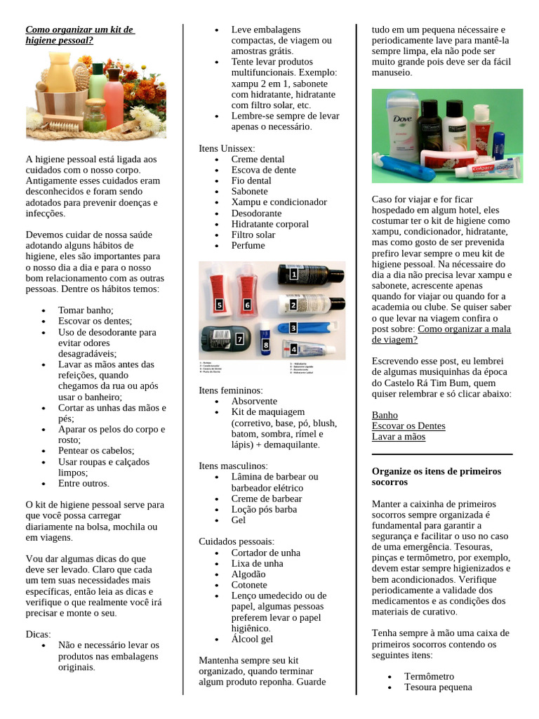 Dicas para Montar Kit de Higiene Pessoal | PDF