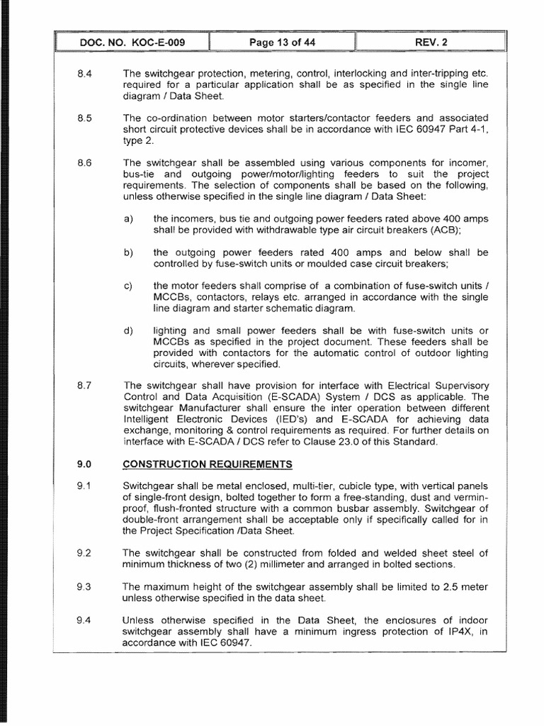 Switchgear Protection and Construction Standards | PDF | Electrical ...