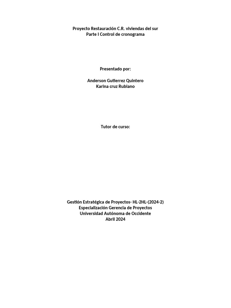 Control de Cronograma Proyecto C.R. | PDF