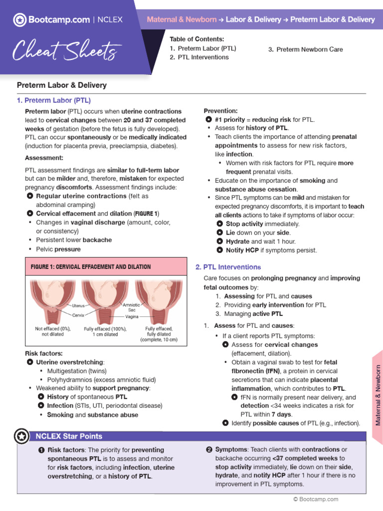 Preterm Labor & Delivery Cheat Sheet | PDF | Childbirth | Preterm Birth