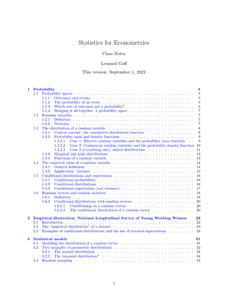 Econometrics Probability and Statistics Guide | PDF | Probability ...