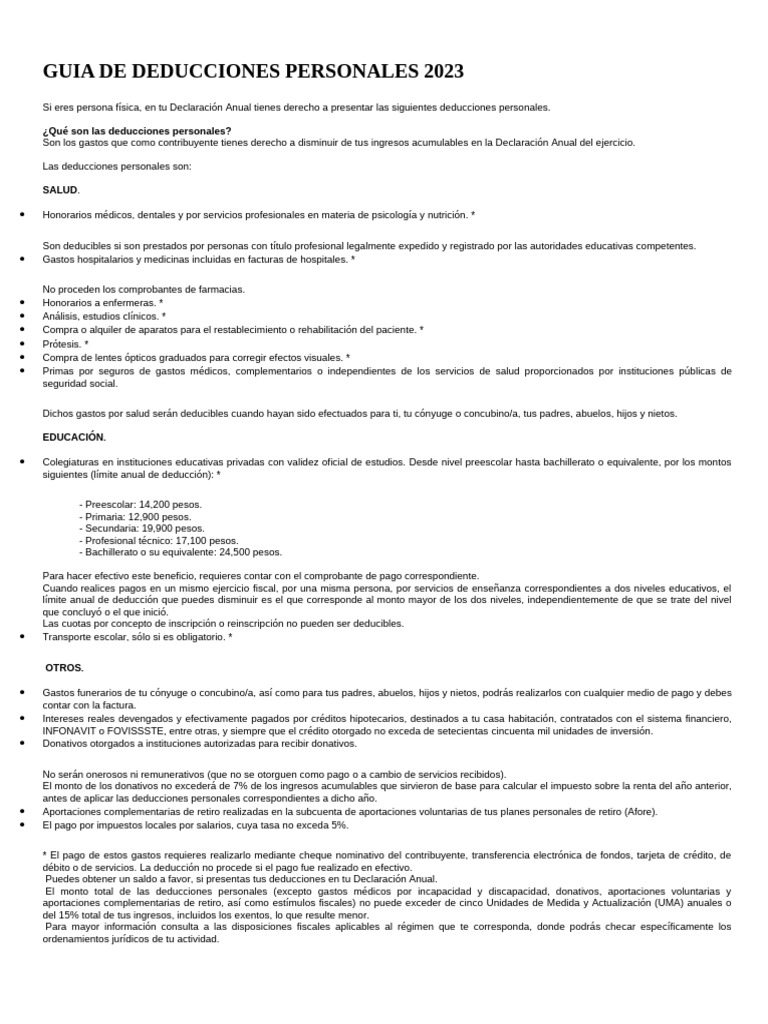 Deducciones Personales 2023: Guía Completa | PDF | Impuestos | Tarjeta ...