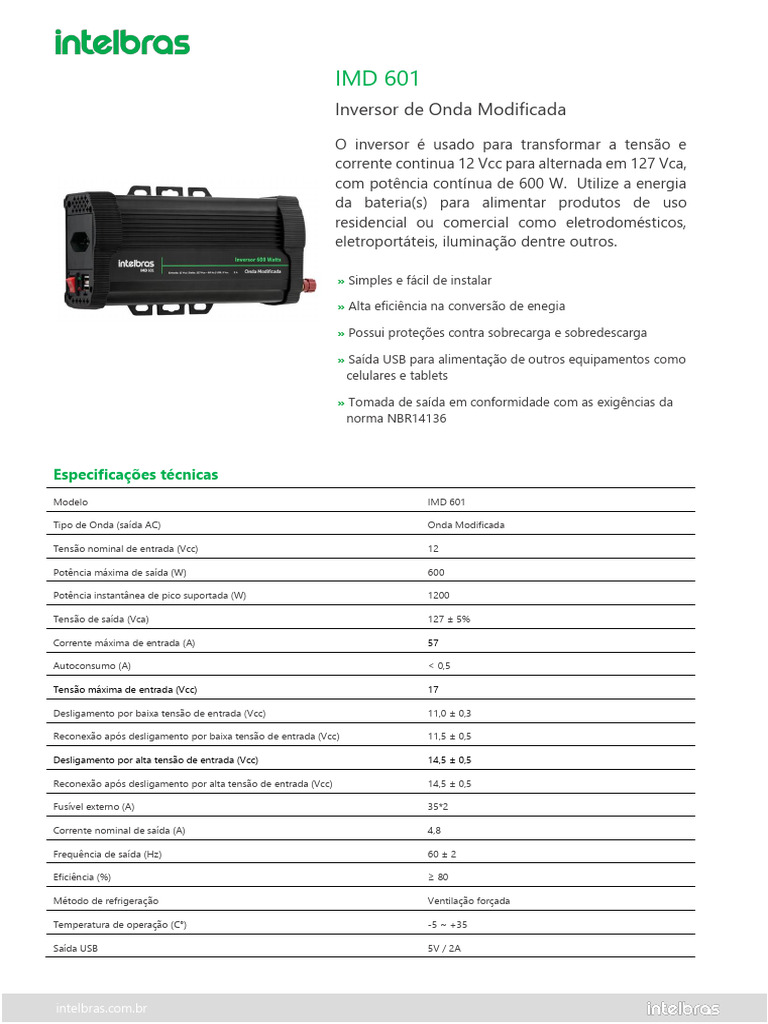 Inversor IMD 601: 600W Onda Modificada | PDF | Corrente direta ...
