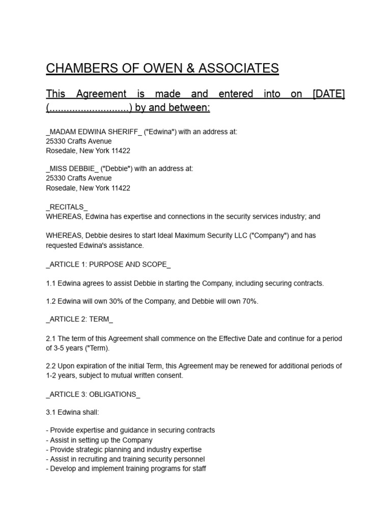 Security Company Partnership Agreement | PDF | Expense | Payments