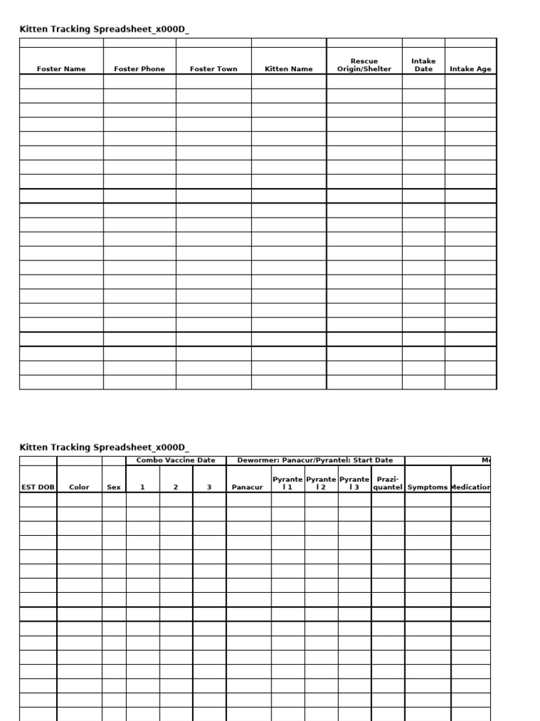 Kitten Care Tracking Spreadsheet | PDF