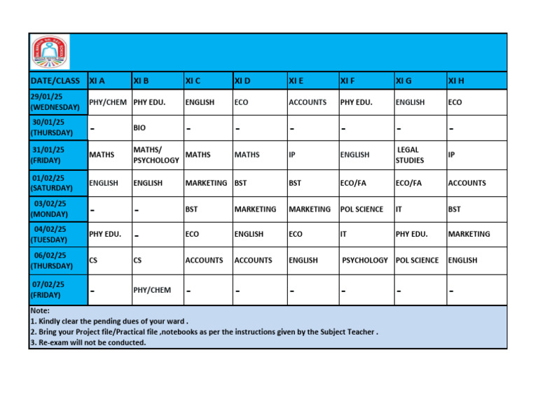 Practical Datesheet Class 11 2025-1 | PDF