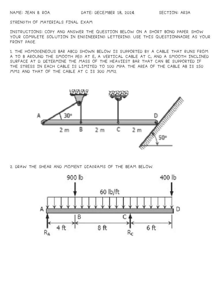 Strength of Materials Final Exam Guide | PDF