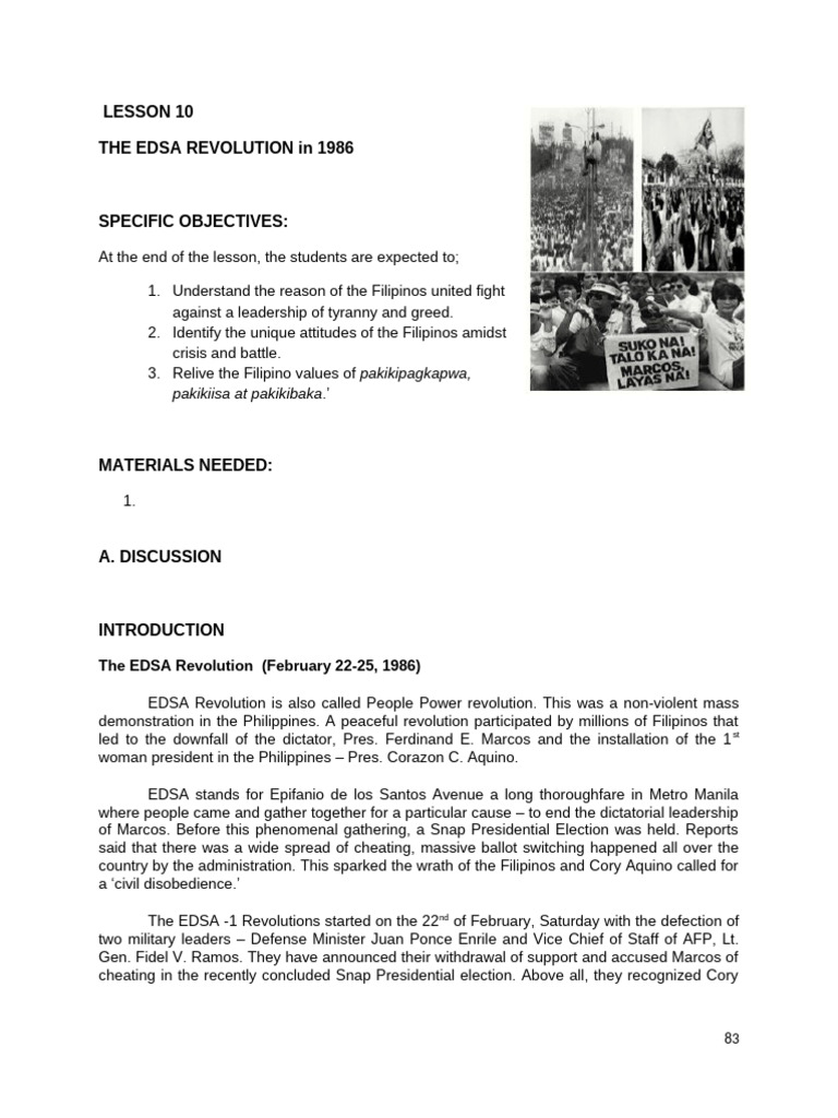 Lesson 10 Edsa Rev | PDF | Corazon Aquino | Juan Ponce Enrile